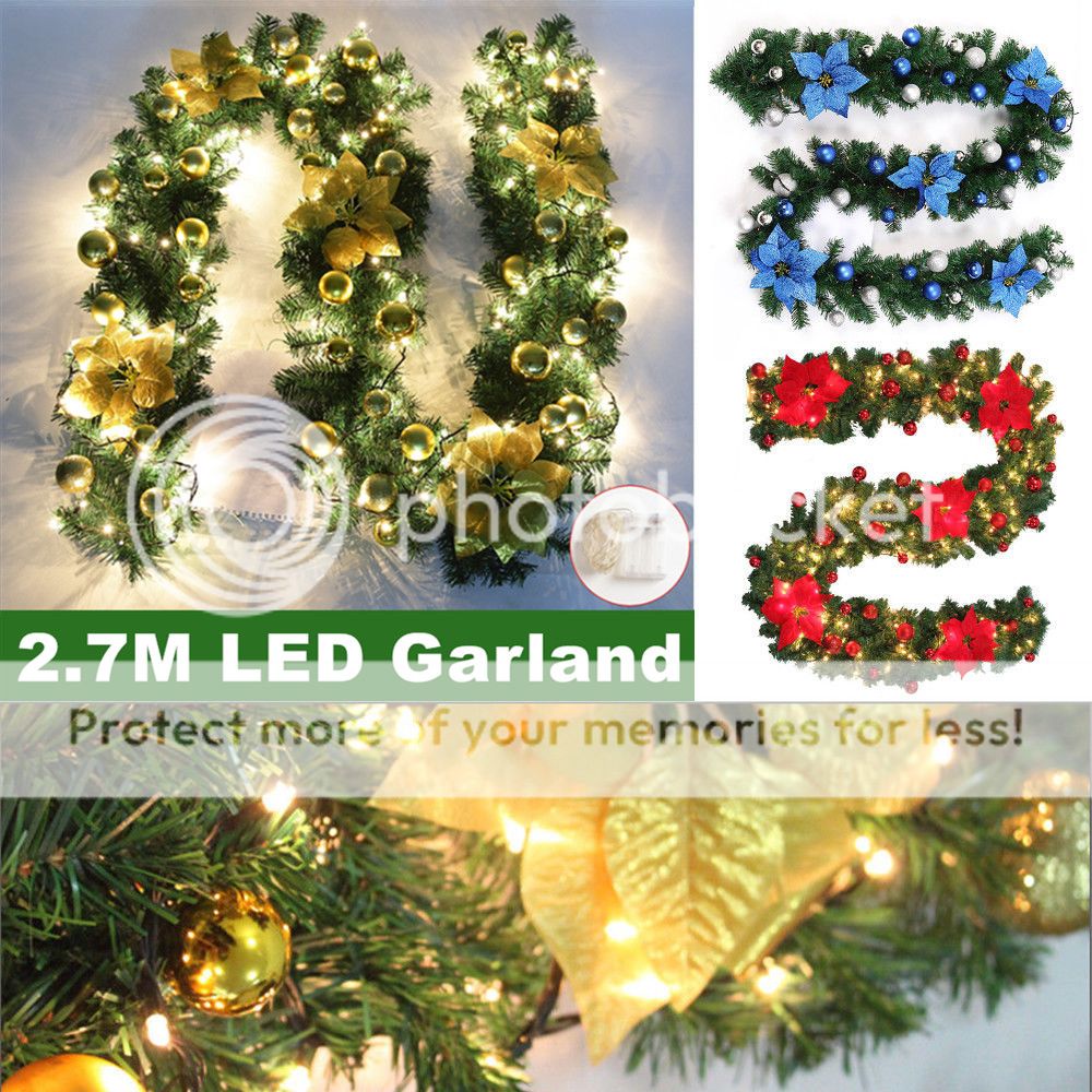 9ft Led Light Christmas Garland Fireplace Decorated Pre Lit Xmas