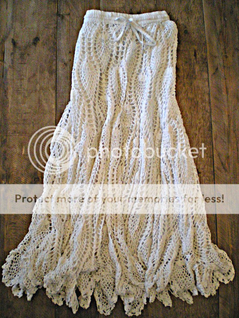GATSBY Summery White 100% Cotton Crochet Skirt w/Drawstring CHELSEA ...