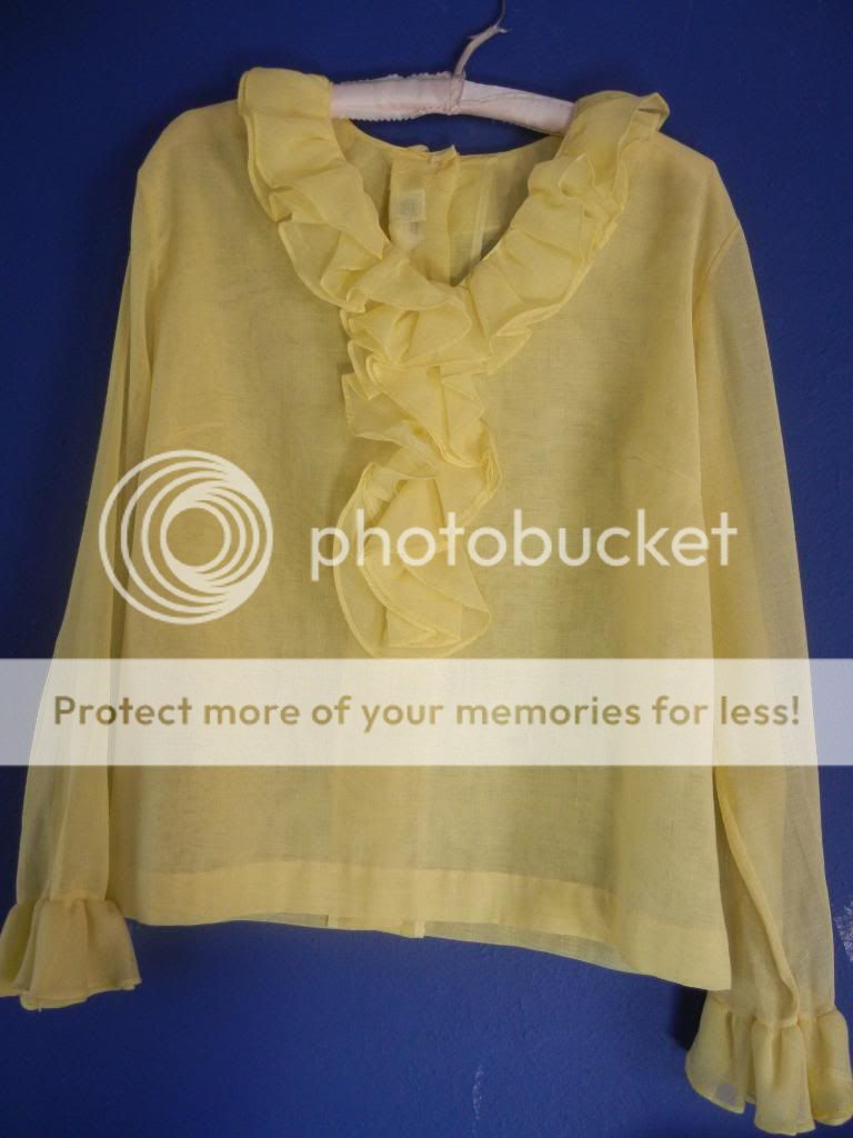 Sheer lemon yellow 1960s ruffled blouse, MOD.  